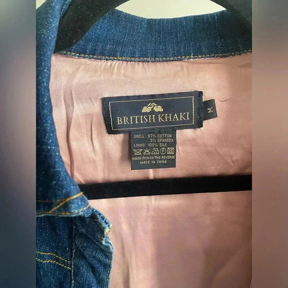 Vintage British Khaki silk lined denim jacket - Picture 4 of 10
